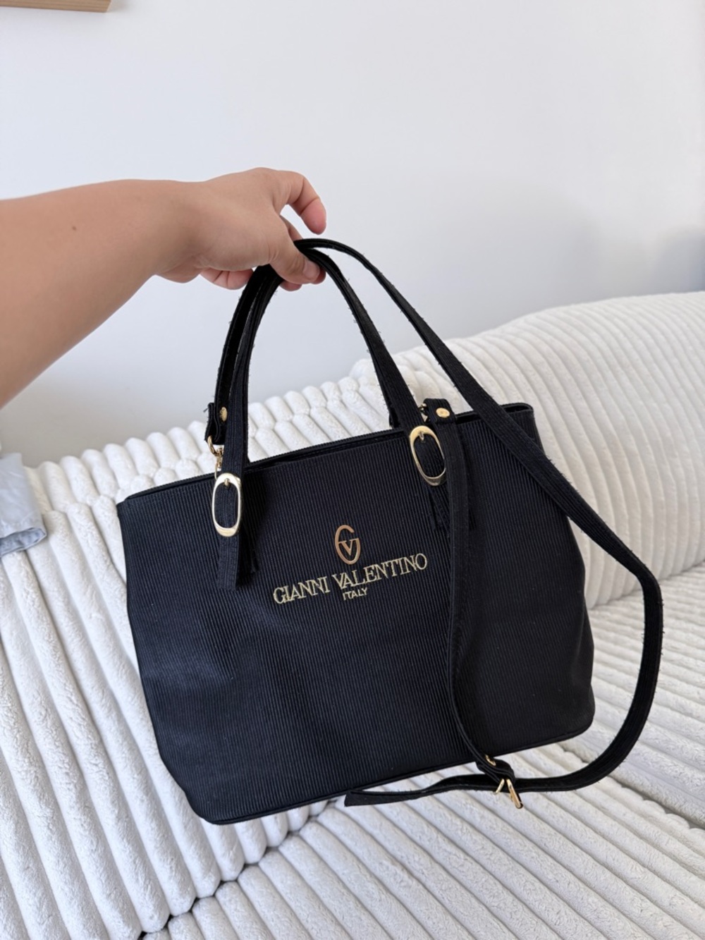 Valentino Black Tote with Gold Logo and Hardware